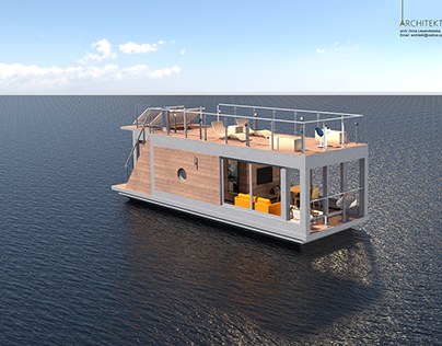 Houseboat 10 × 4 m – Koncepcje i wystawy